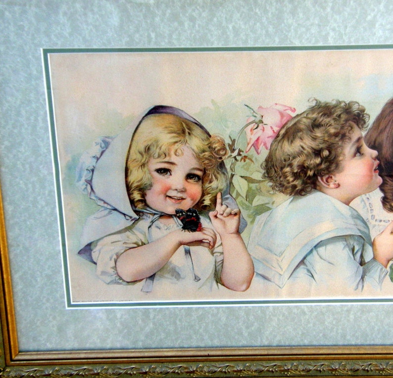 Maud Humphrey Butterfly Time Chromolithograph: Yard Long Print, Signed by Bogart's Mom, 1903, New Frame & Glass, Victorian Children image 2