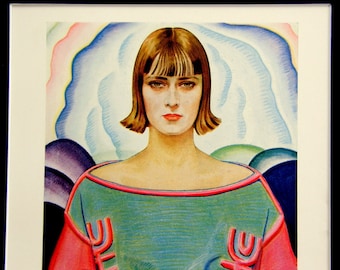 Vintage Roaring 20s Print of Woman in Pastel Colors: Winold Reiss Art Deco Illustration, "A Modern Masterpiece"