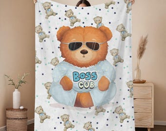 Baby Boy Blanket - Baby shower Gift, Baby blanket, funny baby boy blanket, Newborn gift, Cute Bear blanket, Nursery decor, Cute baby throw