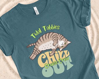 Camiseta de tripulación de crucero Tidal Tabbies, divertida camiseta de gato para vacaciones en crucero, crucero de amigos, camiseta de crucero de reunión familiar, camiseta de vacaciones en grupo