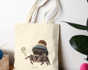 Bolsa de lona de algodón con diseño de araña curiosa: regalo para los amantes de los arácnidos