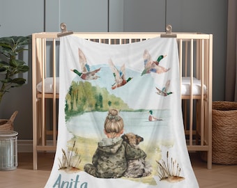 Personalized Mallard Duck blanket - Custom name Baby blanket, Camo Baby Shower Gift, Camping blankey, Nature nursery decor, Duck Throw