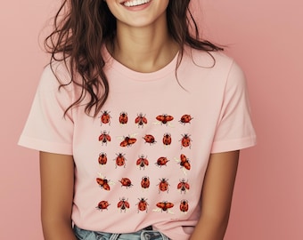 Niedliches Marienkäfer-T-Shirt - Unisex Insekt-T-Shirt, Natur-Liebhaber-Shirt, Sommer-Shirt, Gärtner-T-Shirt, Insektenliebhaber, Botaniker-Geschenk, Marienkäfer-T-Shirt
