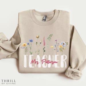 Sweatshirt voor leraar aquarel - geperste bloem aangepast lerarensweater, wilde bloemen terug-naar-school cadeau leraar waardering