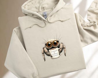 Jumping Spider Hoodie, Spiders & Coffee Please, Unisex, Cute