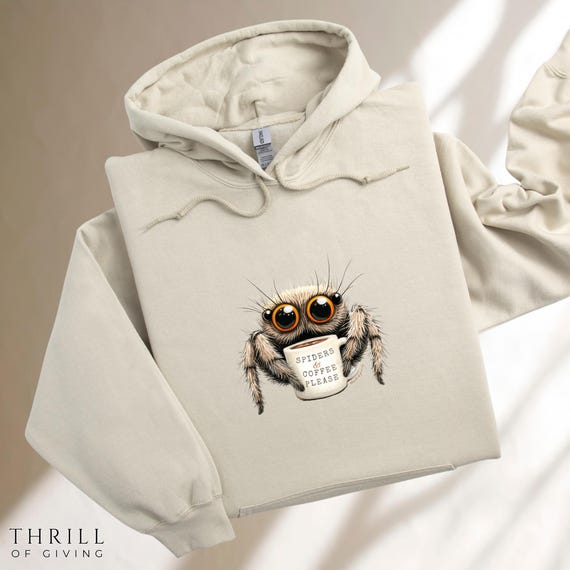 Jumping Spider Hoodie, Spiders & Coffee Please, Unisex, Cute
