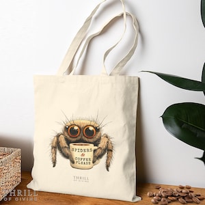 Spiders & Coffee Please - Cotton Canvas Tote Bag, Spider Lover Gift, Arachnid Bag, Gift for Spider owner, Coffee lover gift, Bug Tote bag
