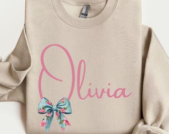 Personalized Name sweatshirt, Coquette Toile de Jouy Bow Sweater,Cusom Name Sweatshirt, Mother's Day Gift, Daughter gift, SIster Gift, Niece