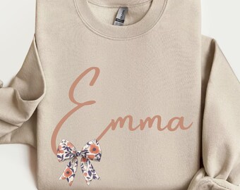 Personalized Name sweatshirt, Coquette Toile de Jouy Bow Sweater,Cusom Name Sweatshirt, Mother's Day Gift, Daughter gift, SIster Gift, Niece