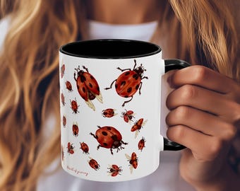 Cute Ladybug Mug - Insect ceramic Mug, Coffee mug for Bug Lovers, Gift for Valentine Day, Ladybug Birthday gift, Ladybug Tea Cup,Bug Mug