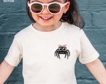 T-shirt rose pour enfants avec araignées et noeuds : chemise à insectes - T-shirt Spider Lover pour garçons et filles