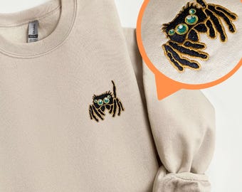 Embroidered Spider Sweatshirt: Minimalist Unisex tarantula Pullover, jumping spider sweater