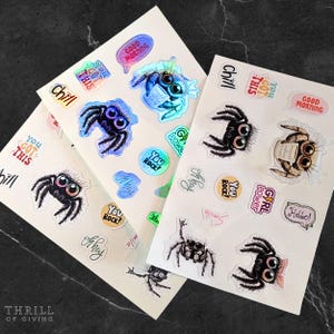 Cute Jumping Spider Stickers, Water bottle spider stickers, die cut spider sticker, Waterproof spider stickers, Holographic spider stickers