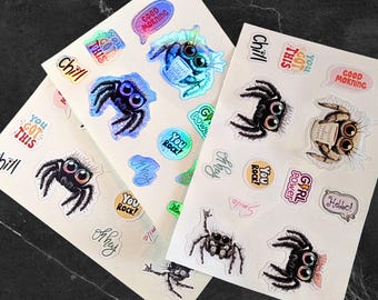 Jumping Spider Stickers: Waterproof Vinyl Decals (4x6" Sheet)