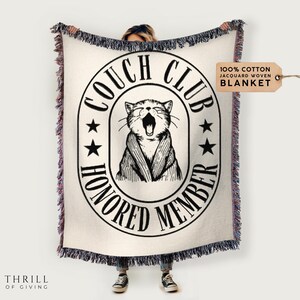 Couch Club Blanket - House warming gift, 100% cotton Blanket,  Woven Throw Blanket Gift, Funny Cat blanket gift, Soft Cozy blanket, Tapestry