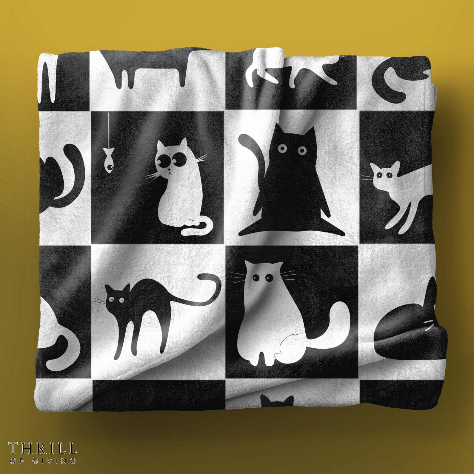 Checked Cat Checkered Cat Blanket - House Warming Gift, Cat Lover Gift, Soft Plush ...