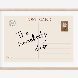 The Homebody Club, Vintage Postkarte Poster, trendige Wandkunst, horizontaler Druck, Retro-Ästhetik, niedliches Girly Dekor, digitaler Download