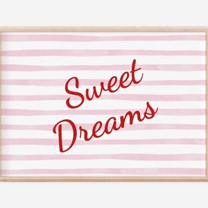 Sweet Dreams Pink Striped Bedroom Art (Digital Download)