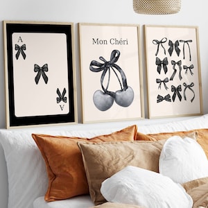 Schwarze Schleifen Aquarell Druck Set: Trendy Coquette Wandkunst (Digitaler Download)
