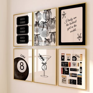 Trendy Black Bows Wall Art Set of 6,Preppy poster, College Apartment Decor,Watercolor Bows Print,Coquette Room Decor ,Girly Wall Art