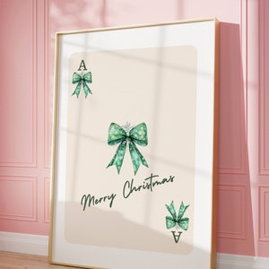 Impresión de lazo navideño, lazo navideño de Papá Noel, impresión de Papá Noel, impresión de tarjeta de ases, arte de pared navideño de moda, imprimibles navideños de moda