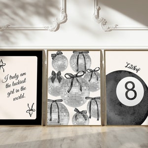 Trendy zwarte strikken muurkunst set van 3, preppy poster, decor college appartement, aquarel strikken, decor flirtkamer, girly muurkunst