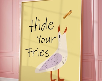 Funny Seagull Fries Print: Coastal Beach House Decor (Digital Download