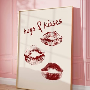 Retro Lips Print Set: Trendy Kisses Poster, Girly Coquette Room Decor (Digital Download)