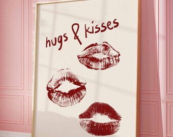 Retro Lips Print Set: Trendy Kisses Poster, Girly Coquette Room Decor (Digital Download)