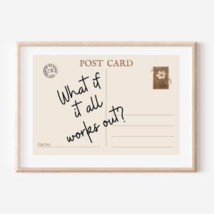 What If It All Works Out, Postcard Wall Art, Vintage Postcard Poster, Trendy Horizontal Print, Horizontal Poster, Digital Download