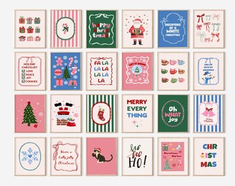 Playful Christmas Wall Art Prints, Funny Holiday Gallery Wall Decor, Whimsical Christmas Printable Art Set, 24 Festive Prints