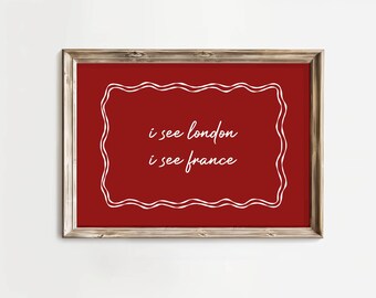 Trendy Bathroom Print: Hand-Drawn Typography Poster, I See London I See France (Digital Download, Horizontal)