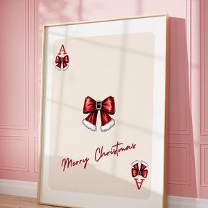 Impresión de lazo navideño, lazo navideño de Papá Noel, impresión de Papá Noel, impresión de tarjeta de ases, arte de pared navideño de moda, imprimibles navideños de moda