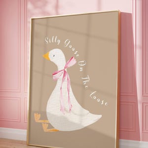 Silly Goose Wall Art Cute Goose Poster Sage Green Nursery Decor Farm Animal Printable Coquette Room Decor Green Girl's Room Goose Print