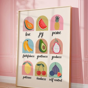 Fruit of the Spirit Art Print Retro Christian Wall Art Scripture Poster Bible Art Print God Art Fruit Wall Art,Christian Modern Bible Art