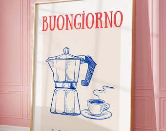 Pôster de café moderno: impressão artística de café expresso em cafeteira italiana (download digital)