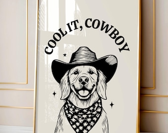 Retro cowboyhond kunstafdruk: westelijke muurdecoratie (digitale download)