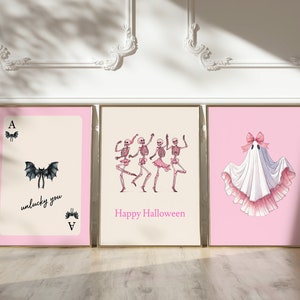Trendy Pink Halloween Wall Art,Halloween Printables,Coquette Halloween Decor,Pink Bow Ghost,Halloween Wall Decor,Girly Preppy Room Decor