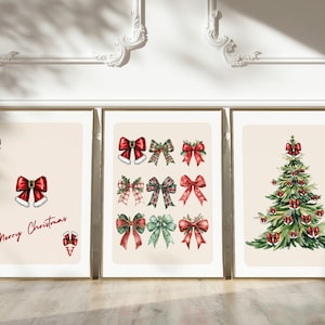 Impresión de lazo navideño, lazo navideño de Papá Noel, impresión de Papá Noel, impresión de tarjeta de ases, arte de pared navideño de moda, imprimibles navideños de moda