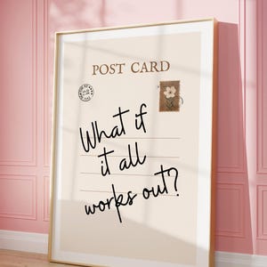 Was wäre, wenn alles funktioniert, Postkarte Wandkunst, Vintage Postkarte Poster, trendiger horizontaler Druck, digitaler Download