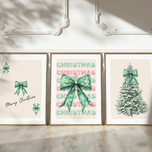 Impresión de lazo navideño, lazo navideño de Papá Noel, impresión de Papá Noel, impresión de tarjeta de ases, arte de pared navideño de moda, imprimibles navideños de moda