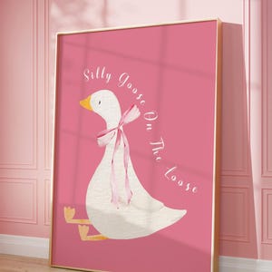 Silly Goose Wall Art Cute Goose Poster Sage Green Nursery Decor Farm Animal Printable Pink Coquette Room Decor Green Girl's Room Goose Print