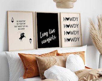 Western Art Prints Vintage Cowgirl Art Wild West Art Retro Cowgirl Prints Western Gallery Wall Set Black Wall Art Digital Download,