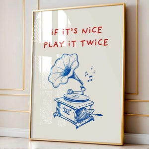 Musik Wand Kunst Play It Twice Plattenspieler Poster Retro Groovy Print Geschenk Musikliebhaber Zuhause Vintage Ausstellung Französisches Poster Trendy Geschenk