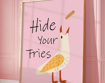 Funny Seagull Fries Print: Coastal Beach House Decor (Digital Download