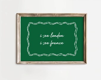 Trendy Bathroom Print: Hand-Drawn Typography Poster, I See London I See France (Digital Download, Horizontal)
