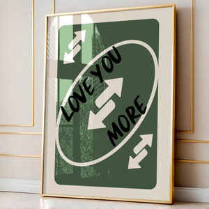 Impression Love You More tendance, art mural cartes à jouer, art mural girly Saint-Valentin, décoration murale preppy, poster Love You More, art mural rétro vert