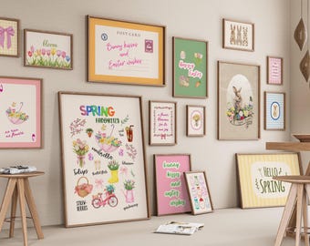 Easter Bunny Floral Gallery Wall Art Set (Digital Download)