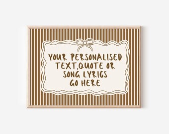 Personalised Text Print, Custom Song Lyrics Gift, Handwritten Style Quote Poster, Vintage Stripe Wall Art