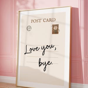 Je t'aime au revoir, affiche de carte postale vintage, impression de citation à la mode, esthétique d'appartement rétro, art mural romantique, décoration d'entrée mignonne, téléchargement numérique